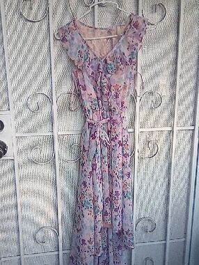 Disney Cinderella And Lavender Floral Ruffle Maxi  Asymmetrical Dress Size  XS.